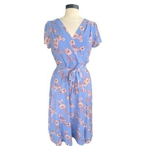 Ralph Lauren Floral Faux Wrap Surplice Floral Blue Lined Dress‎ 4 Americana NWT